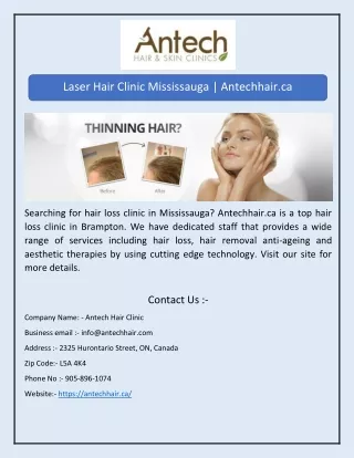 Laser Hair Clinic Mississauga | Antechhair.ca