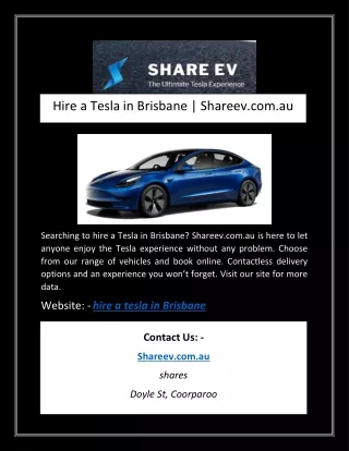 Hire a Tesla in Brisbane | Shareev.com.au