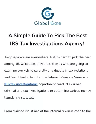 A Guide To Pick The Best IRS Tax Investigations Agency | Global Gate