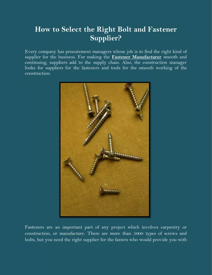 how to select the right bolt and fastener supplier