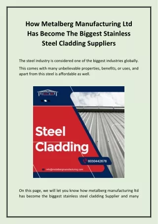 How Metalberg Manufacturing Ltd Has Become The Biggest Stainless Steel Cladding Suppliers