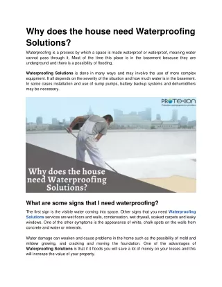 why does the house need waterproofing solutions