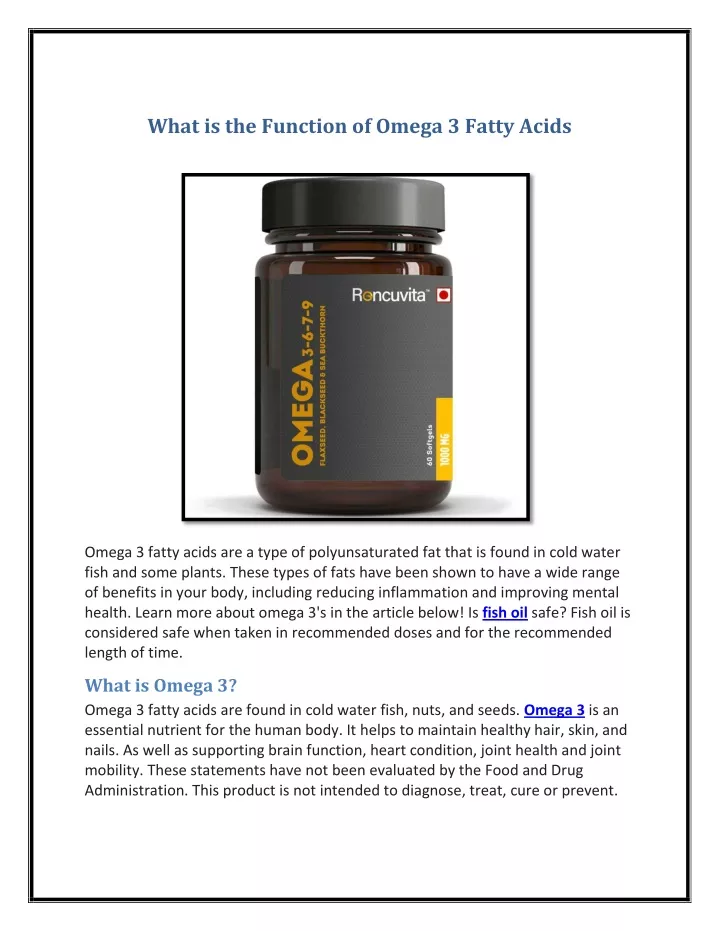 what is the function of omega 3 fatty acids