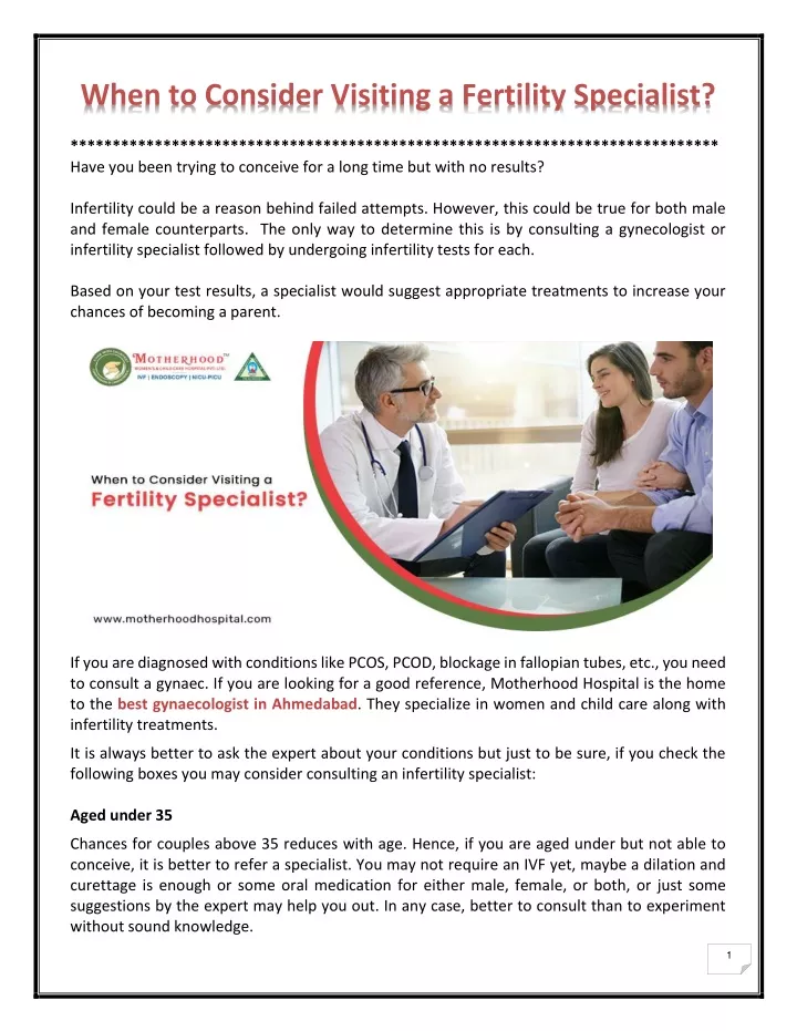 when to consider visiting a fertility specialist
