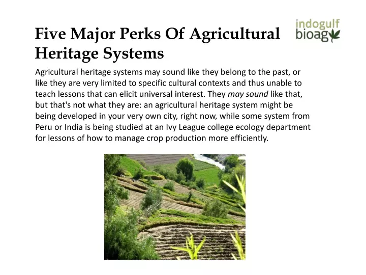five major perks of agricultural heritage systems