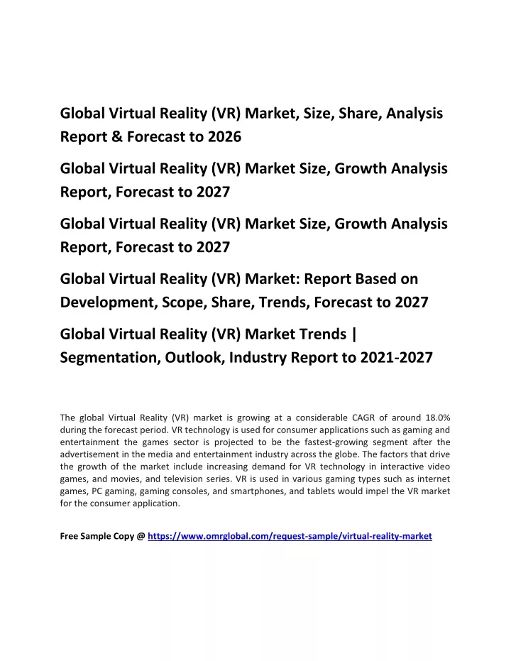 global virtual reality vr market size share