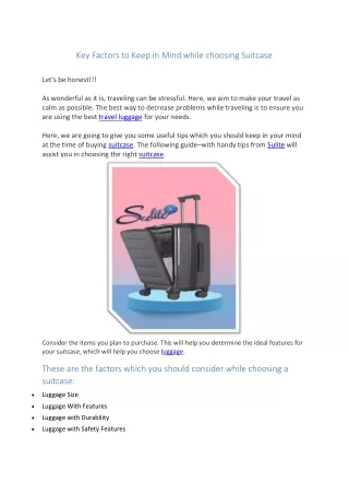 Key Factors to Keep in Mind while choosing Suitcase