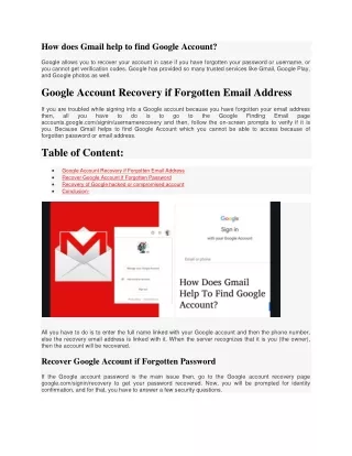 How does Gmail help to find Google Account?