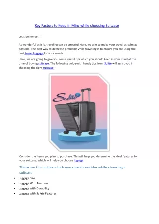 Key Factors to Keep in Mind while choosing Suitcase