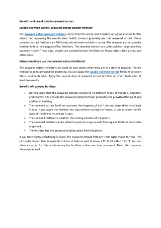 benefits and use of soluble seaweed extract
