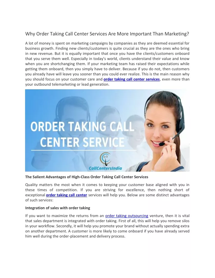 why order taking call center services are more