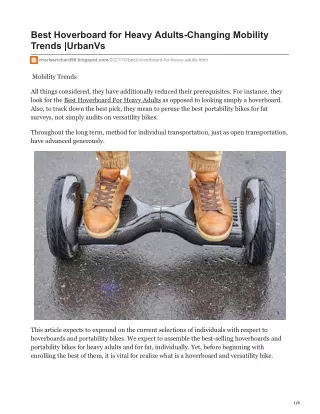 Best Hoverboard for Heavy Adults-Changing Mobility Trends UrbanVs