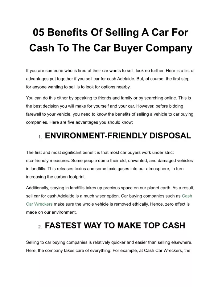 05 benefits of selling a car for cash