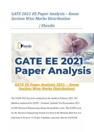GATE 2021 EE Paper Analysis Know Section Wise Marks Distribution