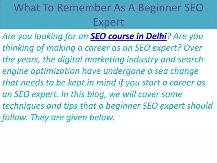 what to remember as a beginner seo expert