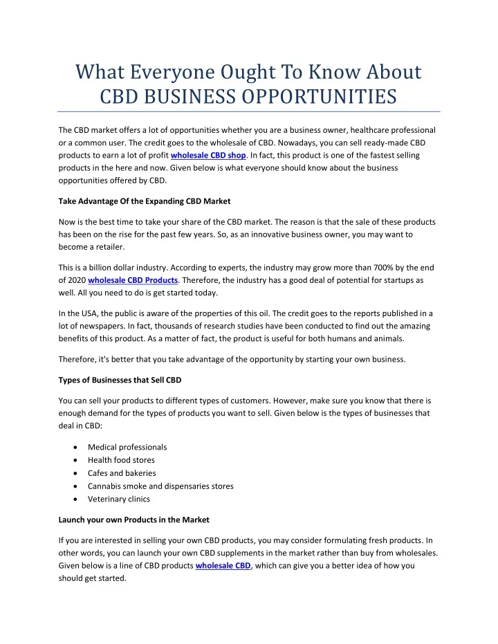 what everyone ought to know about cbd business