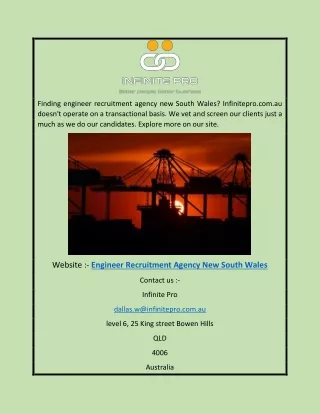 Engineer Recruitment Agency New South Wales | Infinitepro.com.au