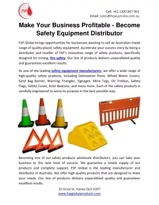 Make Your Business Profitable - Become Safety Equipment Distributor