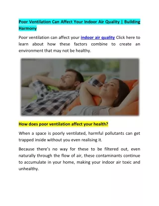 Poor Ventilation Can Affect Your Indoor Air Quality - Building Harmony