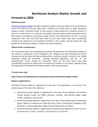 nutritional analysis market growth and forecast