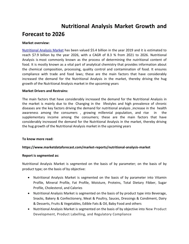 nutritional analysis market growth and forecast