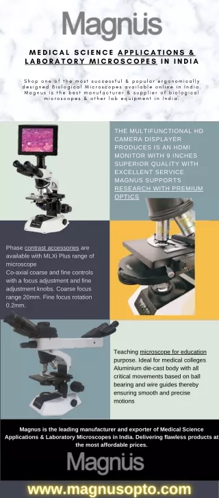 Medical Science Applications & Laboratory Microscopes in India
