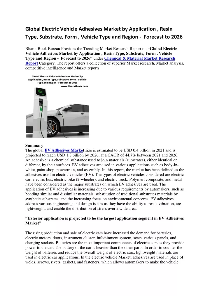 global electric vehicle adhesives market