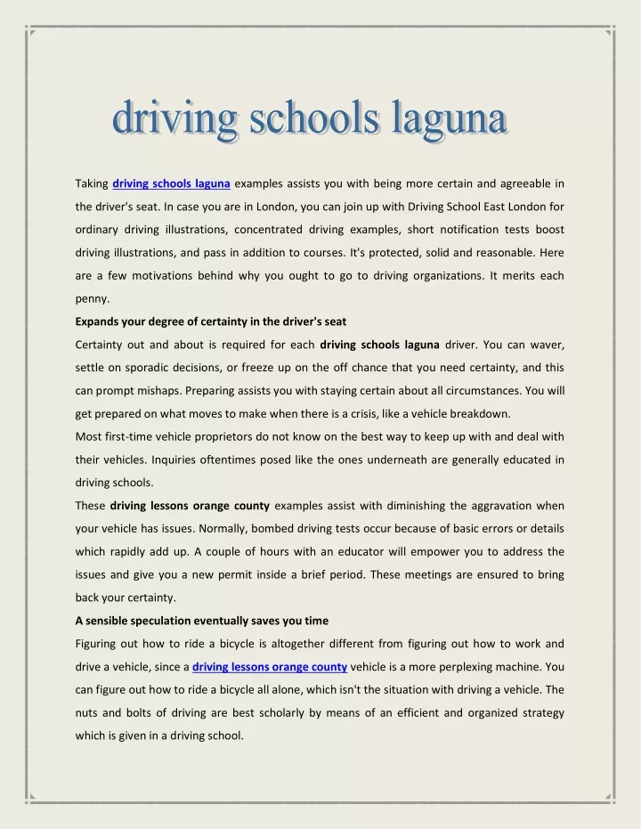 taking driving schools laguna examples assists