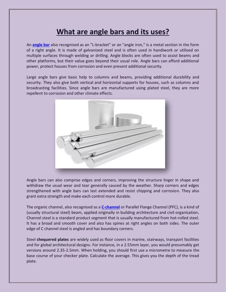 what are angle bars and its uses