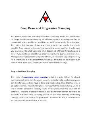deep draw and progressive stamping