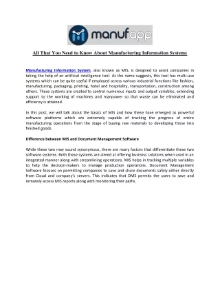 All That You Need to Know About Manufacturing Information Systems