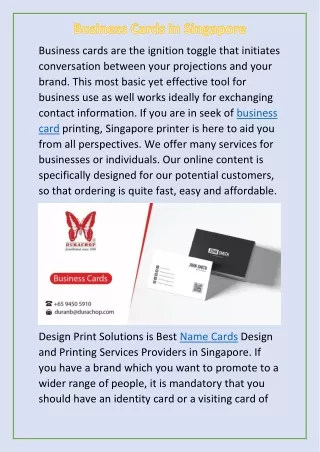 Business Cards in Singapore