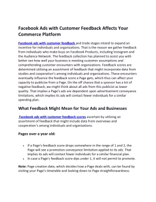 Facebook Ads with Customer Feedback Affects Your Commerce Platform