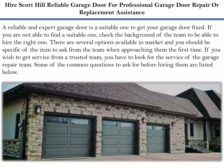 hire scott hill reliable garage door