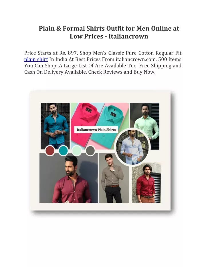 plain formal shirts outfit for men online