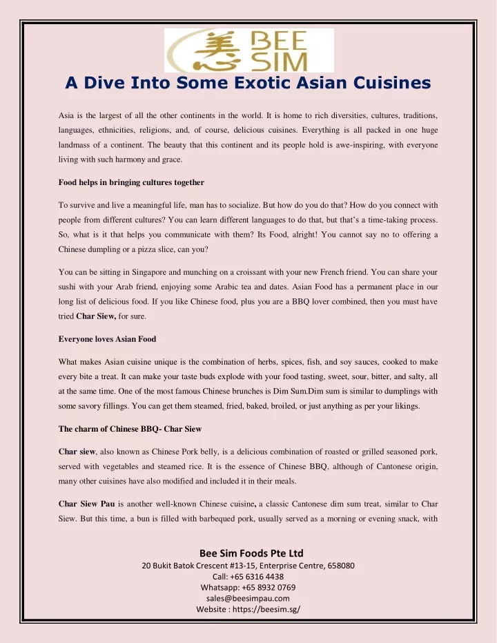 a dive into some exotic asian cuisines
