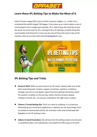 learn these ipl betting tips to make the most