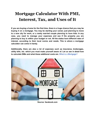 mortgage calculator with pmi interest