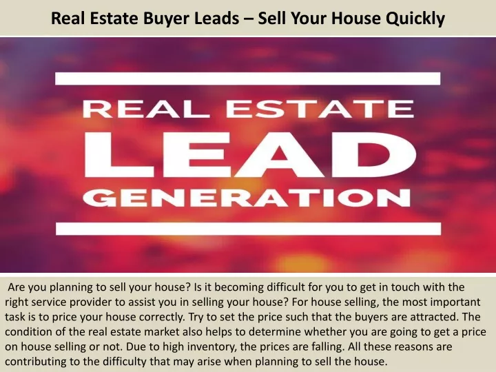 real estate buyer leads sell your house quickly