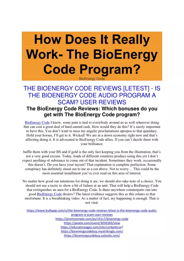 how does it really work the bioenergy code