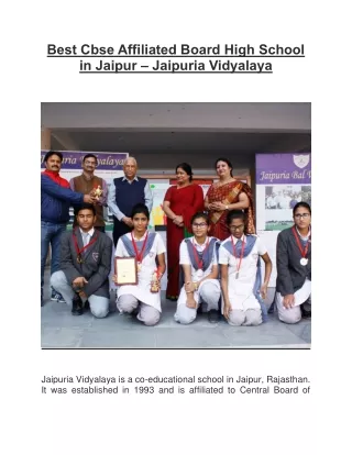 Best Cbse Affiliated Board High School in Jaipur – Jaipuria Vidyalaya