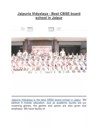 Jaipuria Vidyalaya - Best CBSE board school in Jaipur