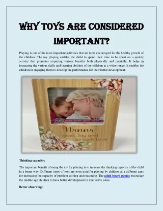 Why are toys considered important?
