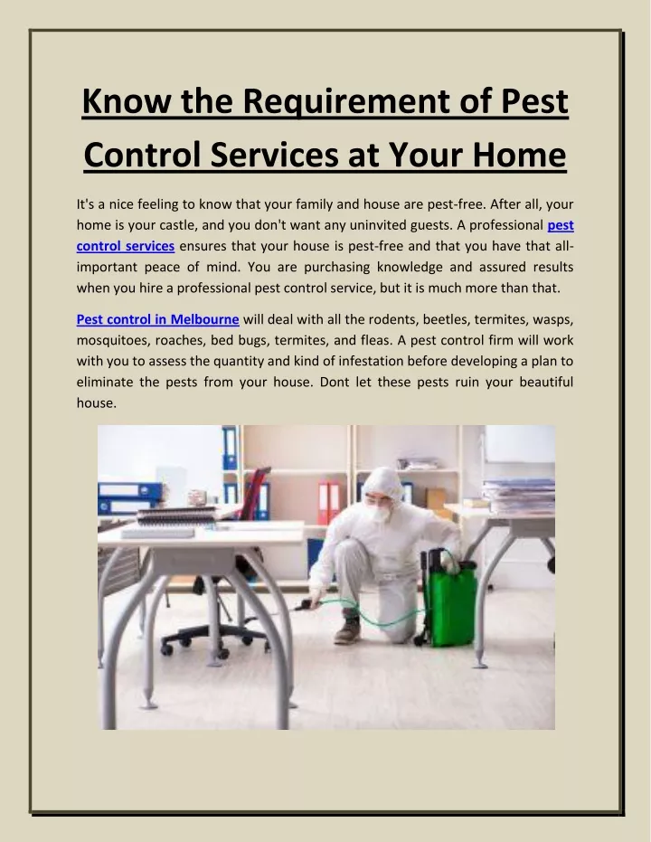 know the requirement of pest control services