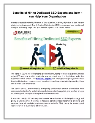 Benefits of Hiring Dedicated SEO Experts and How it Can Help Your Organization