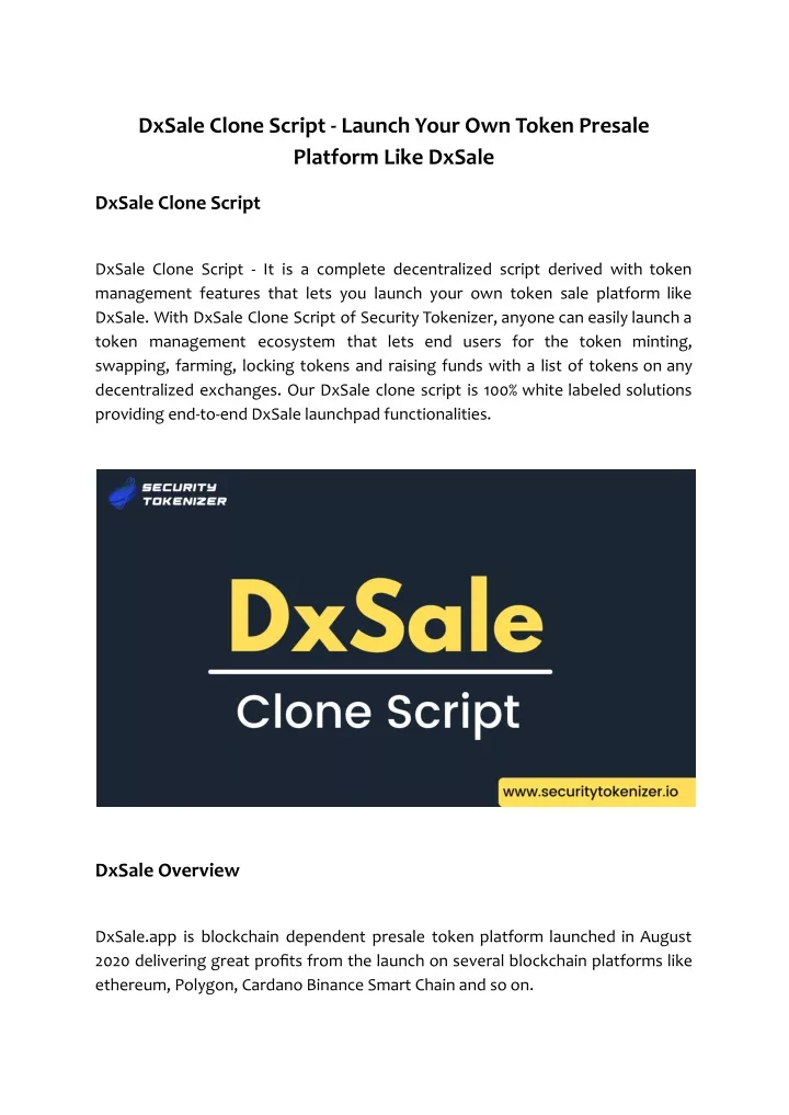 dxsale clone script launch your own token presale