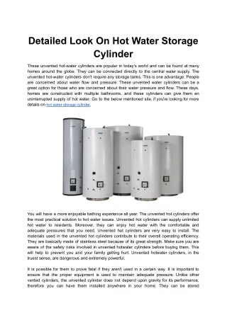 Detailed Look On Hot Water Storage Cylinder