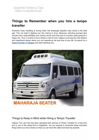 Things to Remember when you hire a tempo traveller