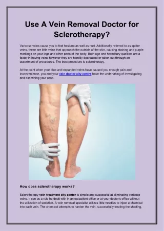 Use A Vein Removal Doctor for Sclerotherapy