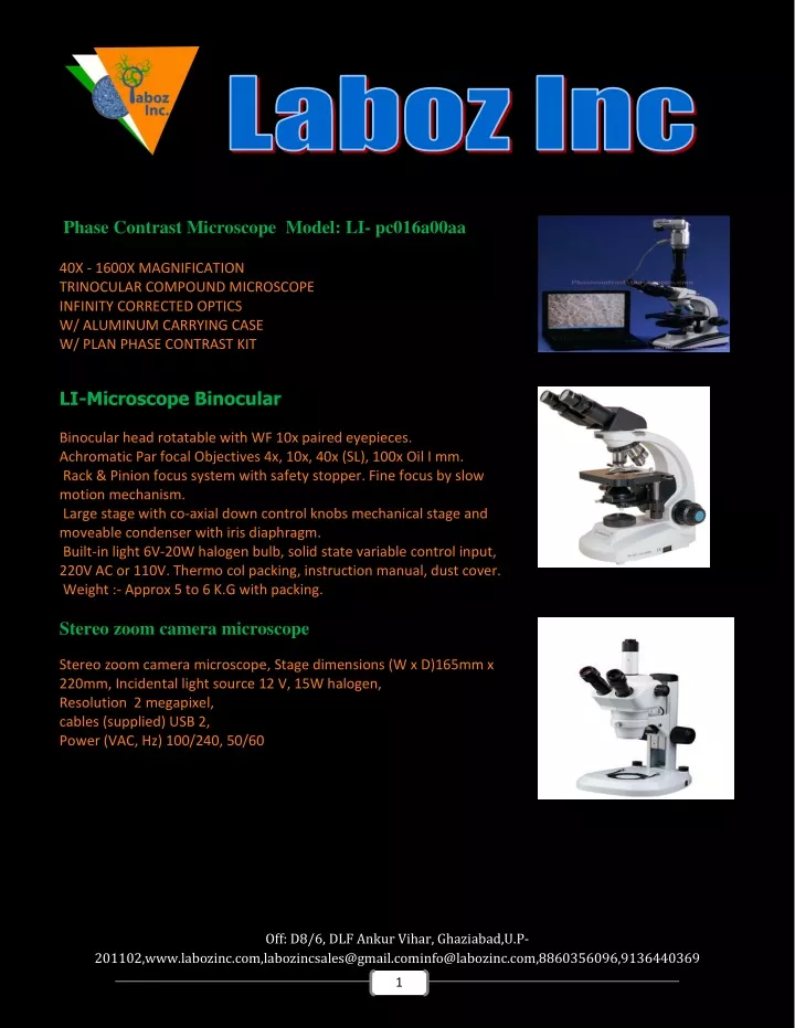 phase contrast microscope model li pc016a00aa